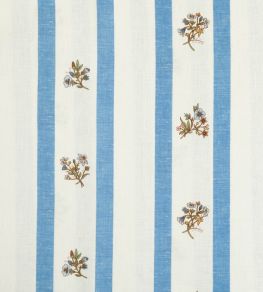 Flax & Field Posy Stripe Fabric by Volga Linen Cornflower Blue/Oyster