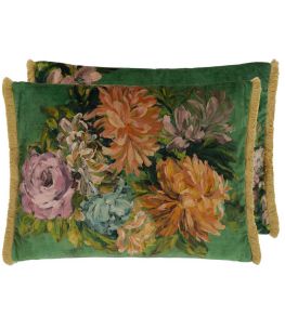 Fleurs D Artistes Velours Cushion 45 x 60cm by Designers Guild Vintage Green