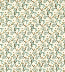 Golden Lily Embroidery Fabric by Clarke & Clarke Linen/Teal