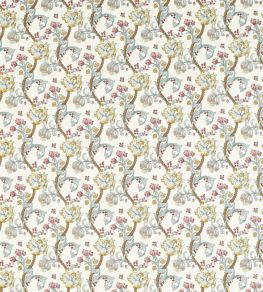 Golden Lily Embroidery Fabric by Clarke & Clarke Plum/Denim