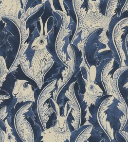 Hares In Hiding Wallpaper by Langelid Von Bromssen Dark Denim