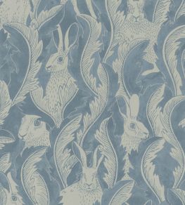 Hares In Hiding Wallpaper by Langelid Von Bromssen Smokey Blue