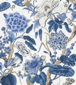 Hill Garden Fabric by Thibaut Blue and White