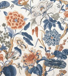 Hill Garden Fabric by Thibaut Brick and Navy
