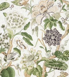 Hill Garden Fabric by Thibaut White and Green
