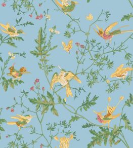 Hummingbirds Wallpaper by Cole & Son Buttercup Yellow on Cornflower Blue