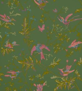 Hummingbirds Wallpaper by Cole & Son Fuchsia on Racing Green