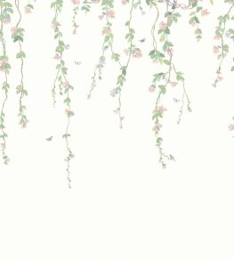 Hummingbirds Flora Mural by Cole & Son Blush, Sage, & Mulberry on Cream