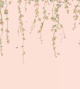 Hummingbirds Flora Mural by Cole & Son Tangerine & Olive on Blush