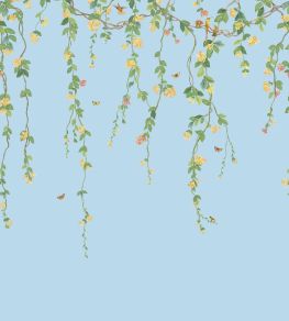 Hummingbirds Flora Mural by Cole & Son Buttercup Yellow on Cornflower Blue
