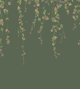 Hummingbirds Flora Mural by Cole & Son Fuchsia on Racing Green