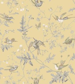 Hummingbirds Silk Fabric by Cole & Son Gold & Soft Grey