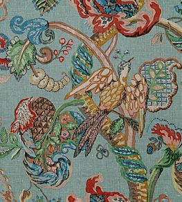 Poppinjay Linen Fabric by Ian Sanderson Thirties Blue Green