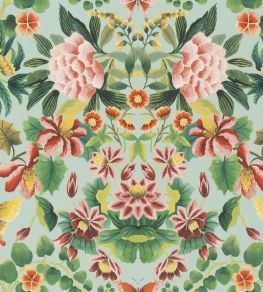 Ikebana Damask Wallpaper by Designers Guild Aqua