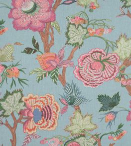 Indienne Jacobean Fabric by Thibaut Raspberry and Teal