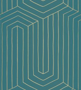 Infini Wallpaper by Caselio Bleu Canard Or