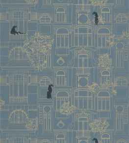 James Wallpaper by Caselio Bleu Paon Or