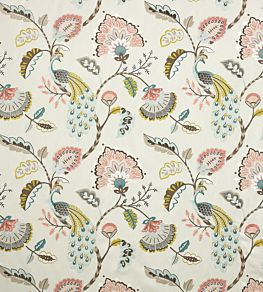 Jaipur Peacock Fabric by Jane Churchill Aqua/Pink