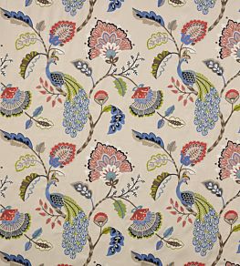 Jaipur Peacock Fabric by Jane Churchill Blue/Soft Red