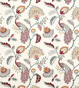 Jaipur Peacock Fabric by Jane Churchill Slate/Red