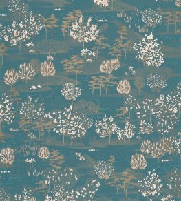 Jardin D'Olinda Wallpaper by Caselio Bleu Canard Or