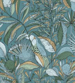 Jardin De Bel Air Wallpaper by Caselio Bleu Canard Camel