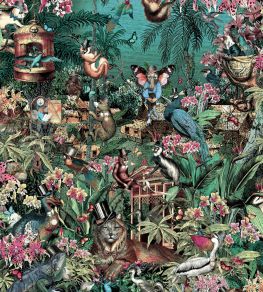 Jungle Life Wallpaper by Brand McKenzie Cerise & Turquoise