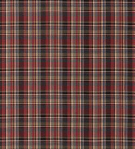 Lindisfarne Plaid Fabric by Mulberry Home Charcoal/Red