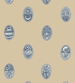 Linear Cameos Wallpaper by Josephine Munsey Shell, Churt Blue and Cliffwell Stone