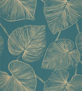 Magistral Wallpaper by Caselio Bleu Canard Or