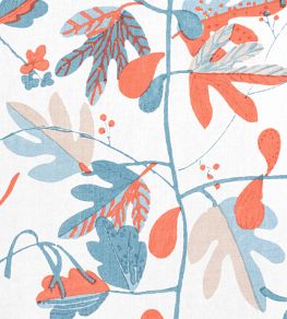 Matisse Leaf Fabric by Thibaut Blue and Coral
