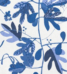 Matisse Leaf Fabric by Thibaut Blue and White