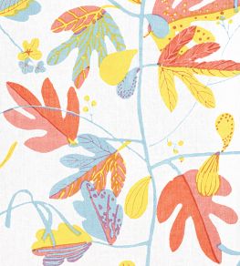 Matisse Leaf Fabric by Thibaut Coral and Yellow