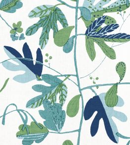 Matisse Leaf Fabric by Thibaut Green and Blue