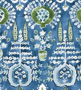 Mendoza Suzani Fabric by Thibaut Blue and Green on Navy