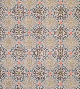 La Moulade Fabric by Nina Campbell Beige/Teal/Chocolate