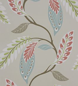 Fontibre Wallpaper by Nina Campbell Aqua/Coral Red