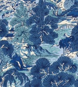 Pagoda Trees Fabric by Thibaut Blues