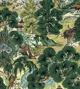 Pagoda Trees Wallpaper by Thibaut Brown and Green