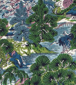 Pagoda Trees Fabric by Thibaut Lavender and Blue