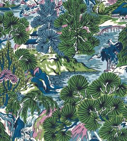 Pagoda Trees Wallpaper by Thibaut Lavender and Blue