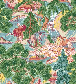 Pagoda Trees Wallpaper by Thibaut Pink and Green