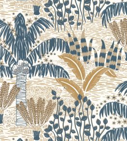 Palmeraie Wallpaper by Caselio Bleu Indigo Camel
