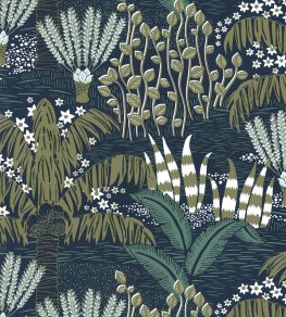 Palmeraie Wallpaper by Caselio Bleu Nuit Olive