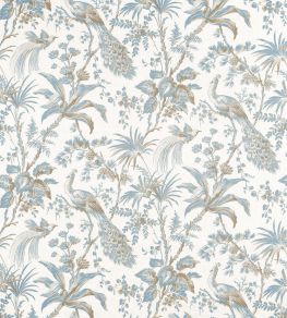 Peacock Toile Fabric by Anna French Soft Blue & Beige