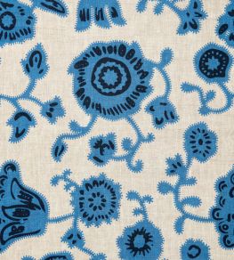 Persian Poppy Fabric by Volga Linen Cornflower Blue