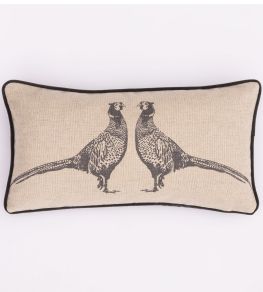 Pheasant Cushion 26 x 46cm by Barneby Gates Charcoal On Natural