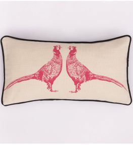 Pheasant Cushion 26 x 46cm by Barneby Gates Pink On Cream