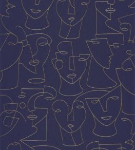 Portrait Wallpaper by Casadeco Bleu / Beige