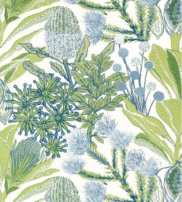 Protea Wallpaper by Thibaut Green and Blue